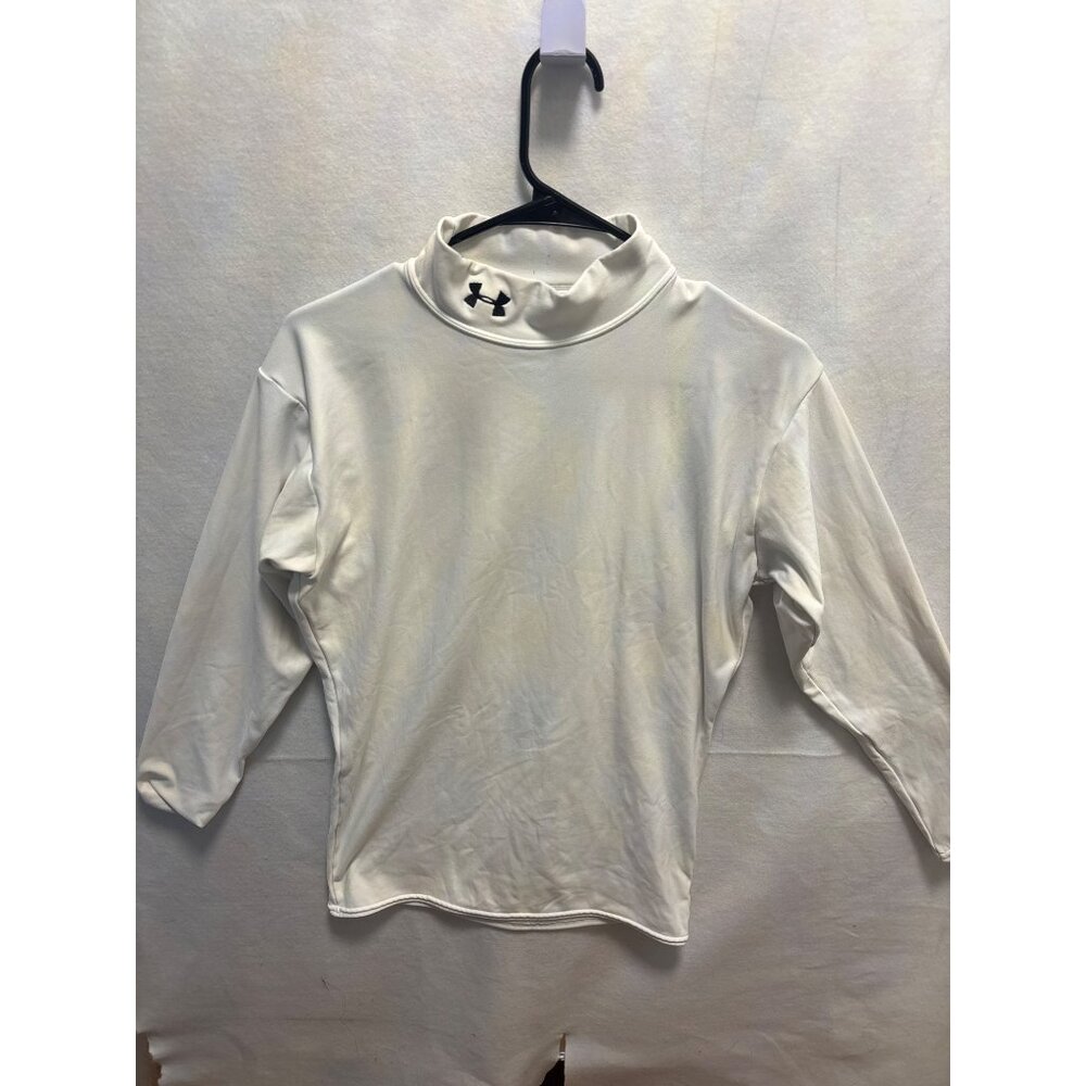Under Armour XL White Long Sleeve Mock Neck Shirt Nylon/Polyester Blend Mens
